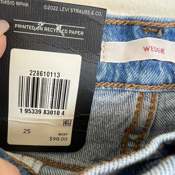 Levi’s Button Fly Wedgie Jeans 25 stretch Straight leg Distressed denim blue - Picture 14 of 14